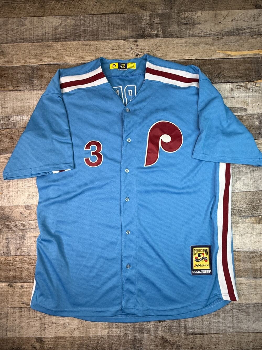 Majestic Bryce Harper Philadelphia Phillies Cool Base Jersey Mens L Coopertown